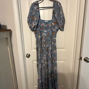 ARULA Blue Gray Puff Sleeve Maxi Dress